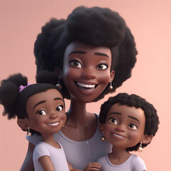 Black mother hugging her children	