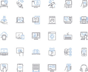Fototapeta premium Instrument line icons collection. Piano, Drums, Violin, Guitar, Trumpet, Saxoph, Bass vector and linear illustration. Ukulele,Cello,Flute outline signs set