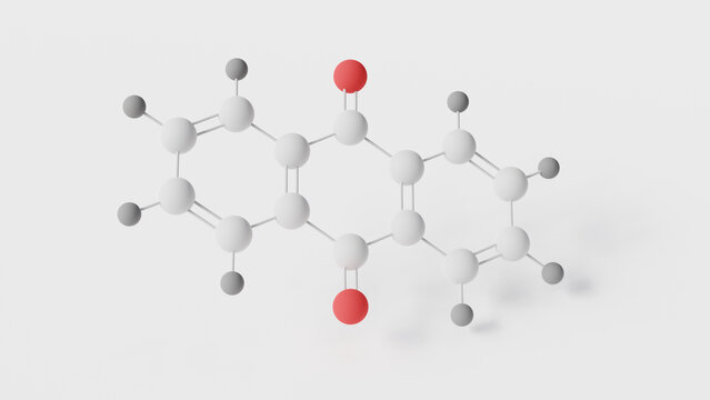 anthraquinone molecule 3d, molecular structure, ball and stick model, structural chemical formula anthracenedione