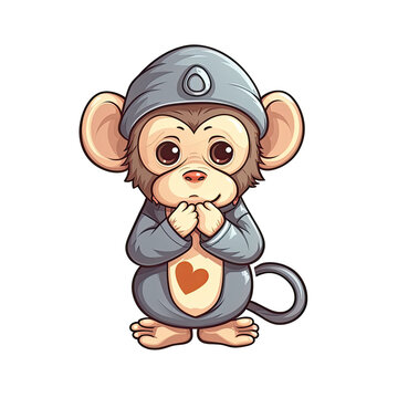 Love Monkey Sticker On Isolated Transparent Background, Png, Logo. Generative AI