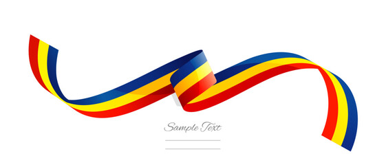 Romanian flag ribbon vector illustration. Romania flag ribbon on abstract isolated on white color background - obrazy, fototapety, plakaty