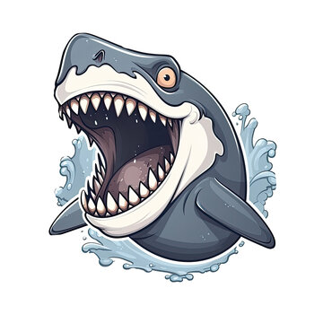 Shouting Shark Sticker On Isolated Transparent Background, Png, Logo. Generative AI