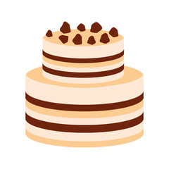 Wedding or birthday cake. Two-tiered Puff cake in non-brown colors. Vector dessert icon isolated on white background. Flat style illustration for anniversaries, weddings, birthdays, parties.