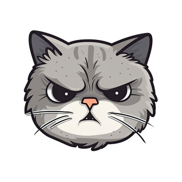 Miserable Cat Face Sticker On Isolated Tansparent Background, Png, Logo. Generative AI