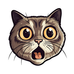 Shocked Cat Face Sticker On Isolated Tansparent Background, Png, Logo. Generative AI