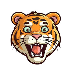 Shocked Tiger Face Sticker On Isolated Tansparent Background, Png, Logo. Generative AI