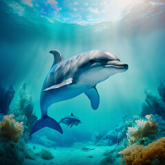 dolphine  swims in the sea Generative AI