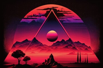 Futuristic Synthwave Pyramid  - obrazy, fototapety, plakaty