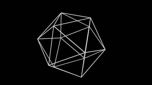 Animation of white outline polygons on black background. 4k