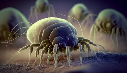Microscopic photo house bed dust mite. Generation AI