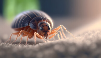 Macro bed bug on human body. AI generation - obrazy, fototapety, plakaty