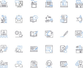 Online freelancing line icons collection. Remote, Virtual, Home-based, Digital, Projects, Services, Marketplace vector and linear illustration. Gig,Flexibility,Independence outline signs set