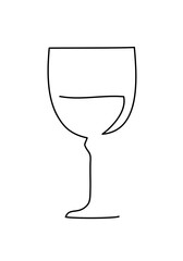 Glass of wine. Cup outline silhouette isolated on white background. Continuous line art drawing style. Hand drawn vector illustration