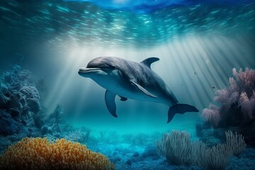 Obraz na płótnie Canvas dolphin swimming in sea generative ai
