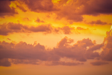 Beautiful colorful dramatic sky with clouds at sunset or sunrise
