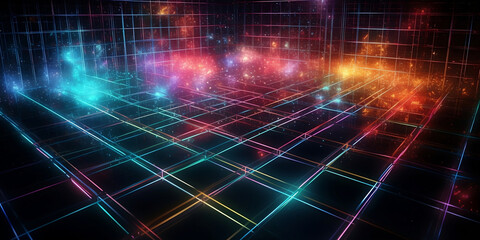 Background lines and cubes, lights and colors, futuristic