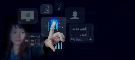 Hand touching infographic cloud computing and technology icons ,  internet banking , password and shopping.
