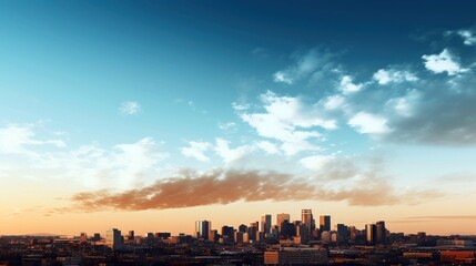 A panoramic view of a city skyline, with copyspace in the sky above the buildings. Generative ai.