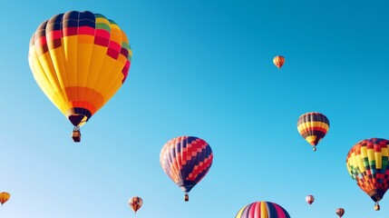 Obraz premium A whimsical hot air balloon festival, with copyspace in the clear blue sky. Generative ai.