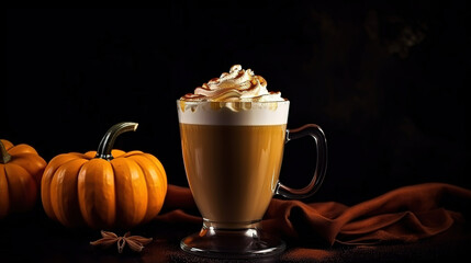 Pumpkin latte drink. Autumn coffee with spicy pumpkin flavor. Generative Ai
