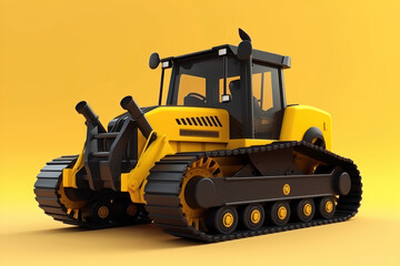 Bulldozer black with yellow on yellow background. AI generated
