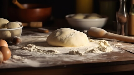 Homemade dough for bread, pizza, pastries and rolls. Generative Ai