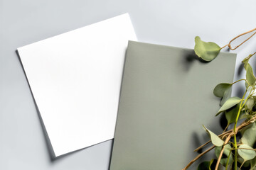 Eucalyptus wedding invitation mockup. AI generated