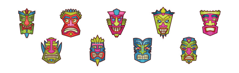 Colorful Mask of African and Polynesian Tribe Vector Set