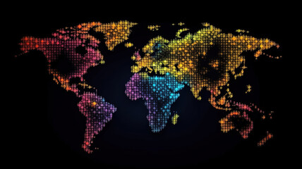 Digital dots in the form global earth, Bright color. Generative Ai