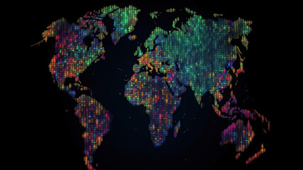 Digital dots in the form global earth, Bright color. Generative Ai