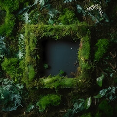 Nature Moss Frame Mockup in Forest with Green Leafs and Ivy