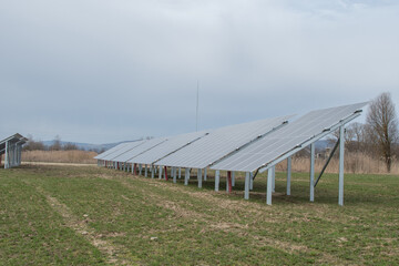 A field of solar panels. Solar panels concept. Green energy concept.