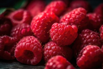 Ripe fresh raspberries as background. AI generated