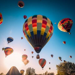 Fototapeta premium Wonder and Adventure Hot Air Balloons in a Colorful Sky