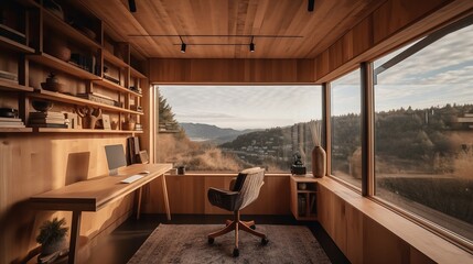 Minimalist Home Office with Calming Atmosphere Created using generative AI