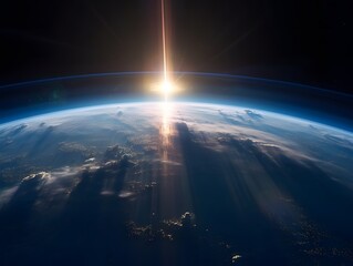 Earth Curvature With Sunrise, Image Taken From Space. Ai Generative