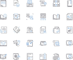 Fototapeta premium Magazine creation line icons collection. Layout, Typography, Content, Design, Publishing, Photography, Communication vector and linear illustration. Inspiration,Editorial,Styling outline signs set
