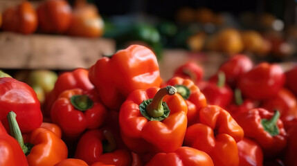 Red bell peppers background. Generative Ai