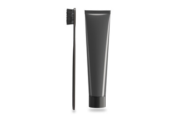 Black toothbrush with toothpaste tube mockup isolated on white background.3d rendering.