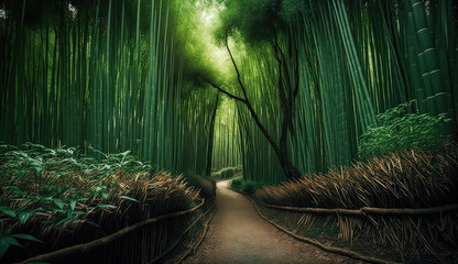Blurred images of bamboo forest in Arashiyama,Kyoto,Japan.Bamboo Background. (ai generated)