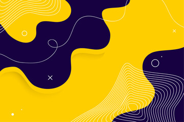Abstract geometric shapes background with 3d effect. Liquid and wavy shapes. Yellow and navy blue vector illustration for marketing, banner, presentation.