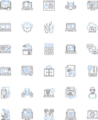 Fototapeta premium Platform line icons collection. Integration, Accessibility, Compatibility, Interoperability, Scalability, Flexibility, Stability vector and linear illustration. Usability,Innovation,Security outline