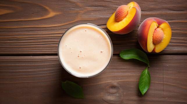 Fresh Peach Smoothie on a Rustic Wooden Table
