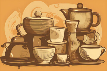 Coffee cartoon retro. generative ai