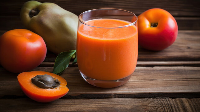 Fresh Persimmon Smoothie on a Rustic Wooden Table