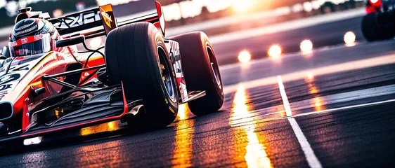 Cercles muraux F1 Car racing on a track with motion blur, Generative AI.