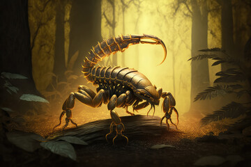 illustration painting of scorpion monster in the forest, digital art style. (ai generated)