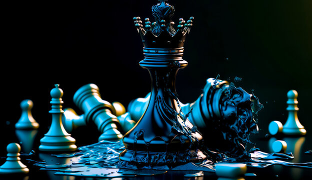 Blue and gold chess piece with crown on it's head. Generative AI.