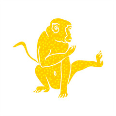 silhouette of a monkey defending and kicking in yellow color scheme