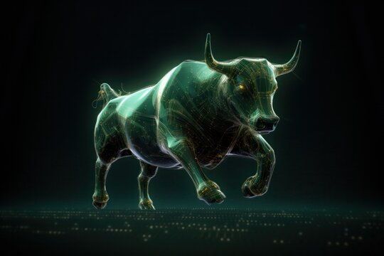 Analytical Bull in Virtual Market (AI Generated).